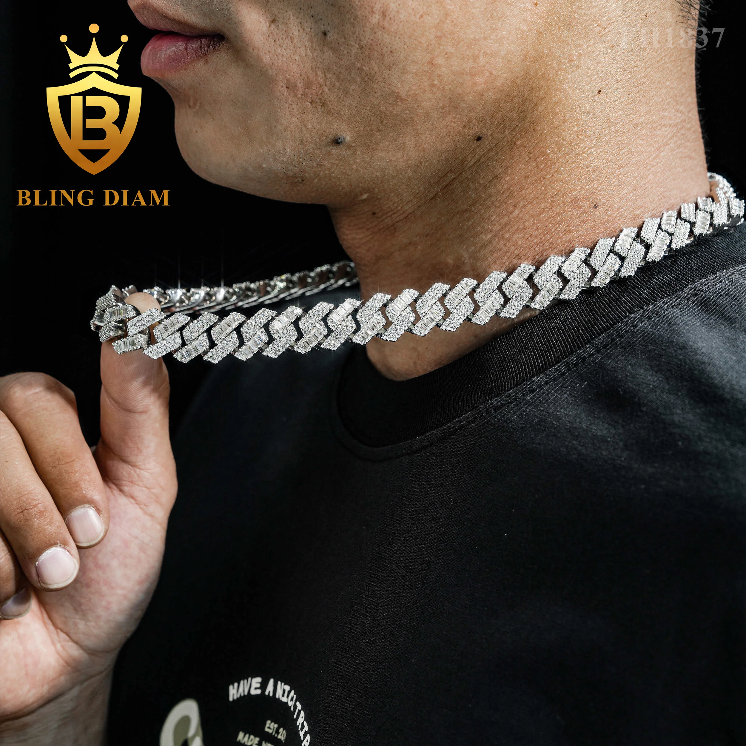 Fine Jewelry 15mm Mix Cut Moissanite Cuban Chain Necklace 3 Row Iced Out Hip Hop Cuban Link Bracelet Pass Diamond Tester for Men