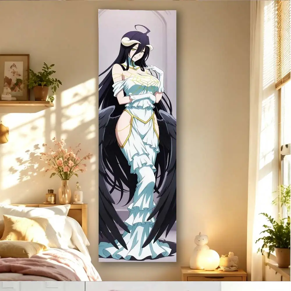Albedo Black Hair Anime Tapestry Wall Hanging Horns Demon Wings Vertical Poster Bedroom Dorm Room Home Decor Fans Gifts