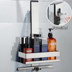 Bathroom Door Back Hanging Shelf Stainless Steel Over Glass Door Storage Rack Shampoo Holder Toiletries Storage Tray with Hook