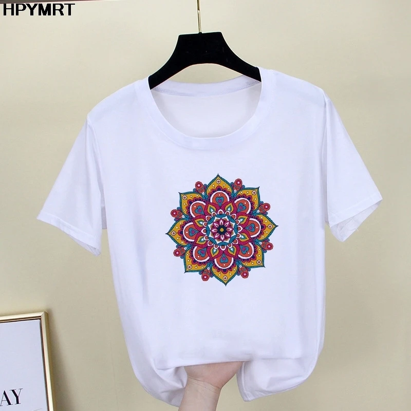 Summer Graphic tees tops aesthetics Mandala Print tshirts women funny t shirt white Tops casual short T-Shirt Female Streetwear