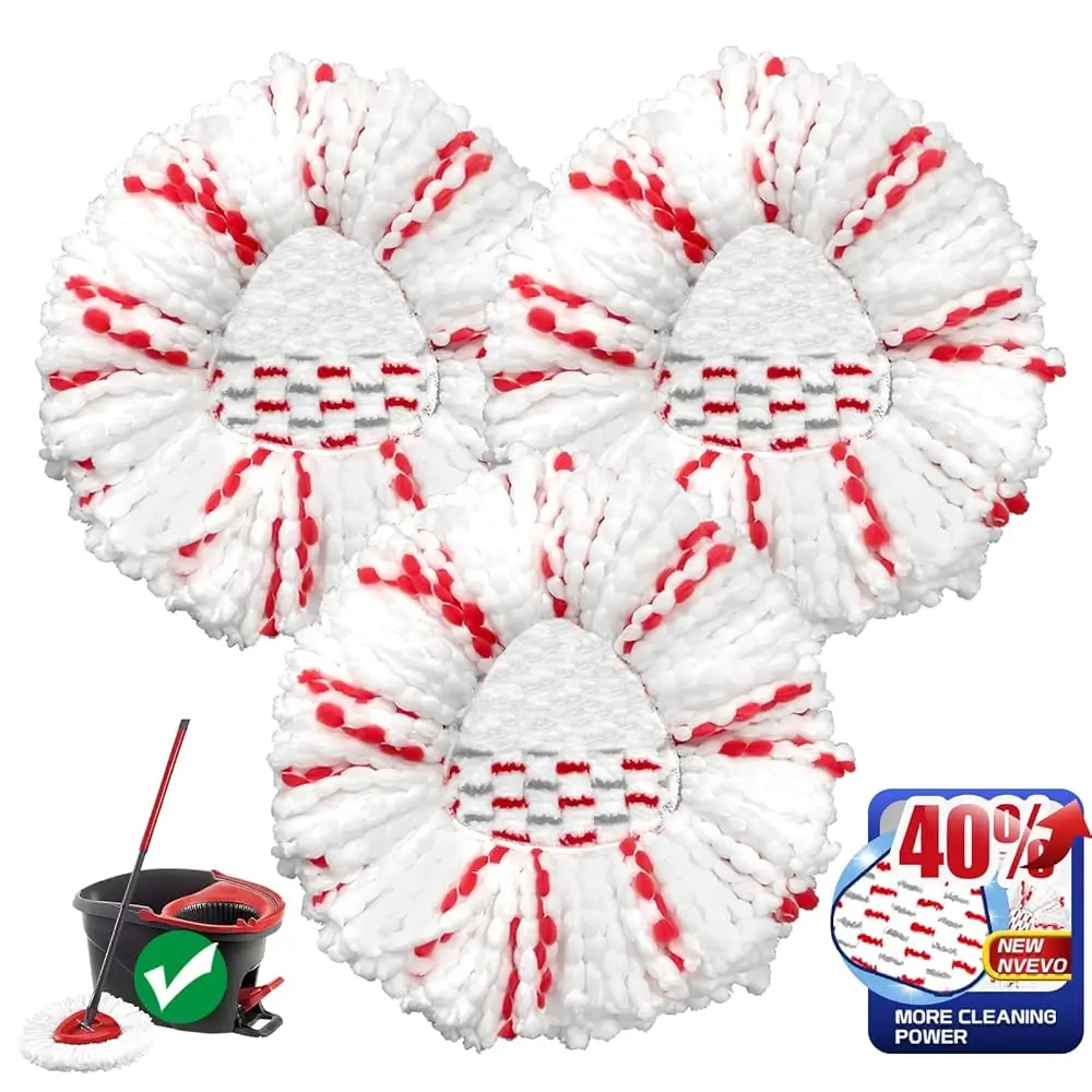 

Spin Mop Head Replacement, 3 Pack 40% More Cleaning Power Mop Replace Head, Deep Cleaning and Machine Washable (for EasyWring