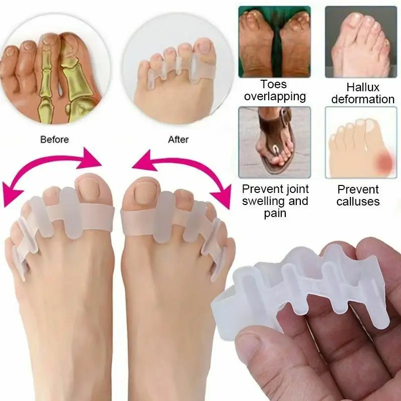 Soft SEBS Toe Separators 2 Pairs, Four Hole Bunion Corrector for Hallux Valgus, Day Night Relief for Overlapping Toes