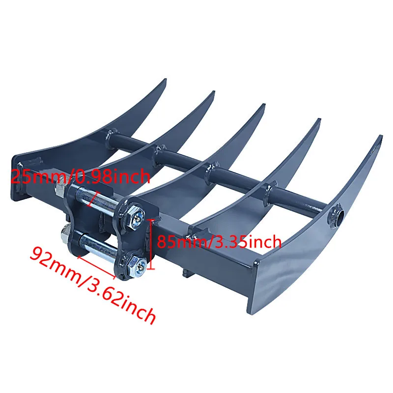 Mini Excavator Rake Attachment Small Digger Accessories Steel Loosening Rake For Lawn Agriculture Fallen Leaves Cleaning