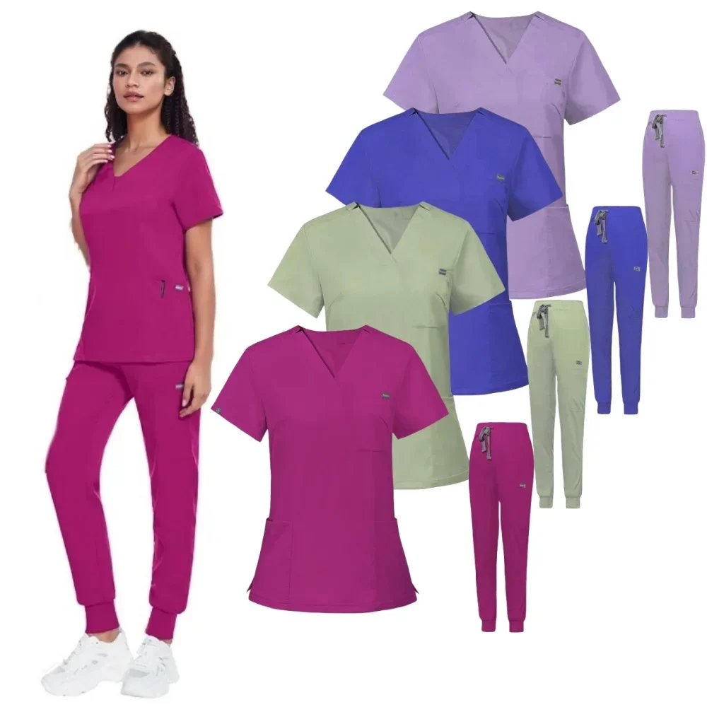 High Quality Wholesale Thickened Operating Room Medical Uniform Set Nurse Top Pants Stretch Short Sleeve Frosted Suit Set