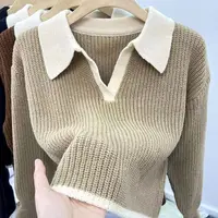 Sweater Knitted Sweater POLO Autumn Winter Korean Edition New Lazy Style Soft Glutinous Outer Loose Small Bottom Casual Top 3