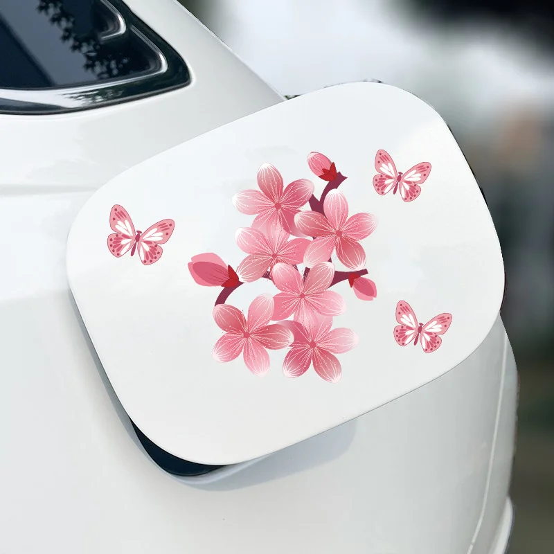 Pink Cherry Blossom Butterfly Vinyl Sticker, Floral Decal for Car Bumper and Window