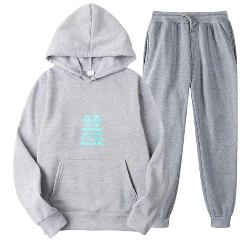 طقم هوديي رمادي بنص مطبوع على الأمام #1