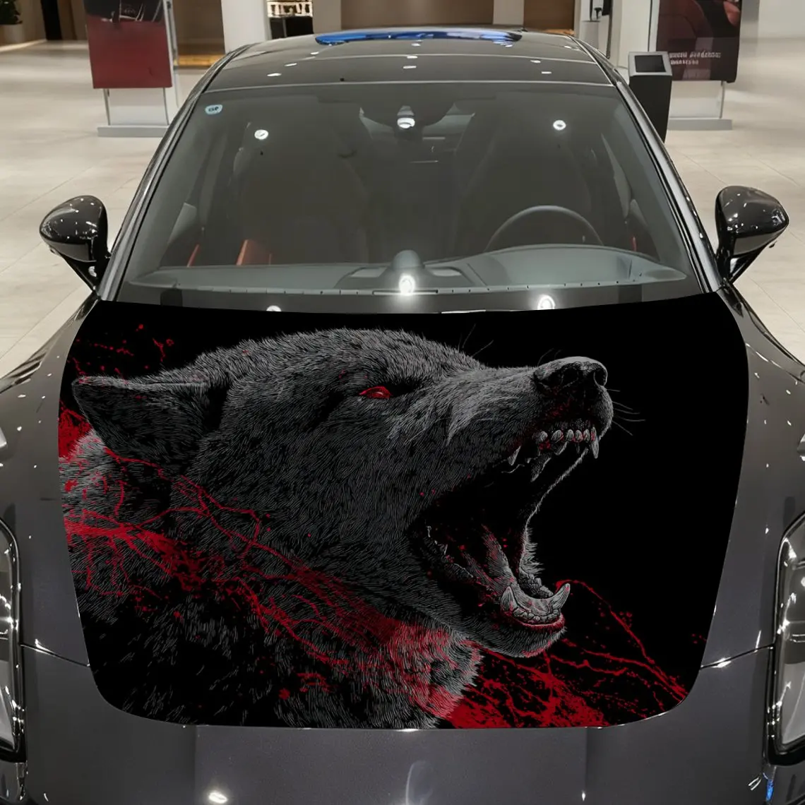 Red Eyed Blood Wolf Car Hood Sticker, Roll Packaging, Fashionable Design, Suitable For Most Vehicles, Stylish Car Decoration, En