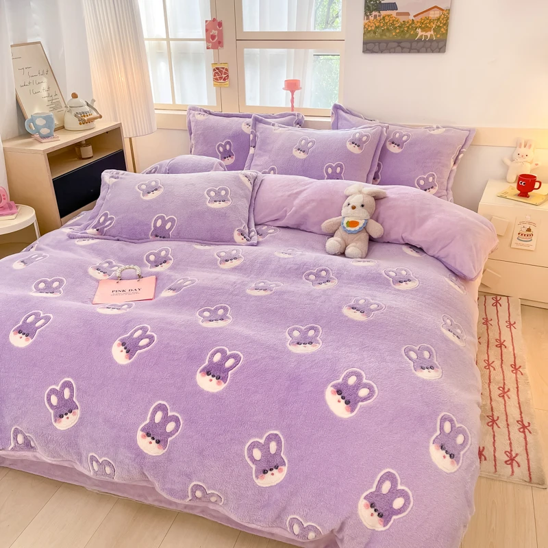 여아용 두꺼운 양털 꽃 이불 커버, 핑크 겨울 따뜻한 집, 플란넬 펀다 노르디카 카마 150 이불 커버, 1 개