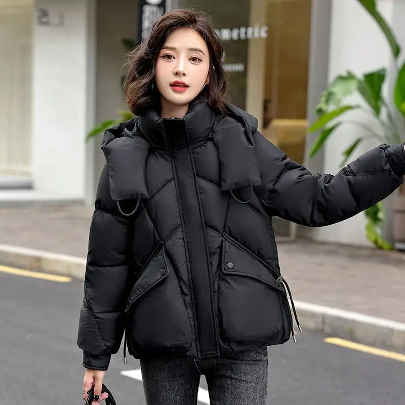 

Korean Style Loose And Slimming Detachable Hat Short Jacket Winter New Women Solid Versatile Bread Jacket Cotton Jacket