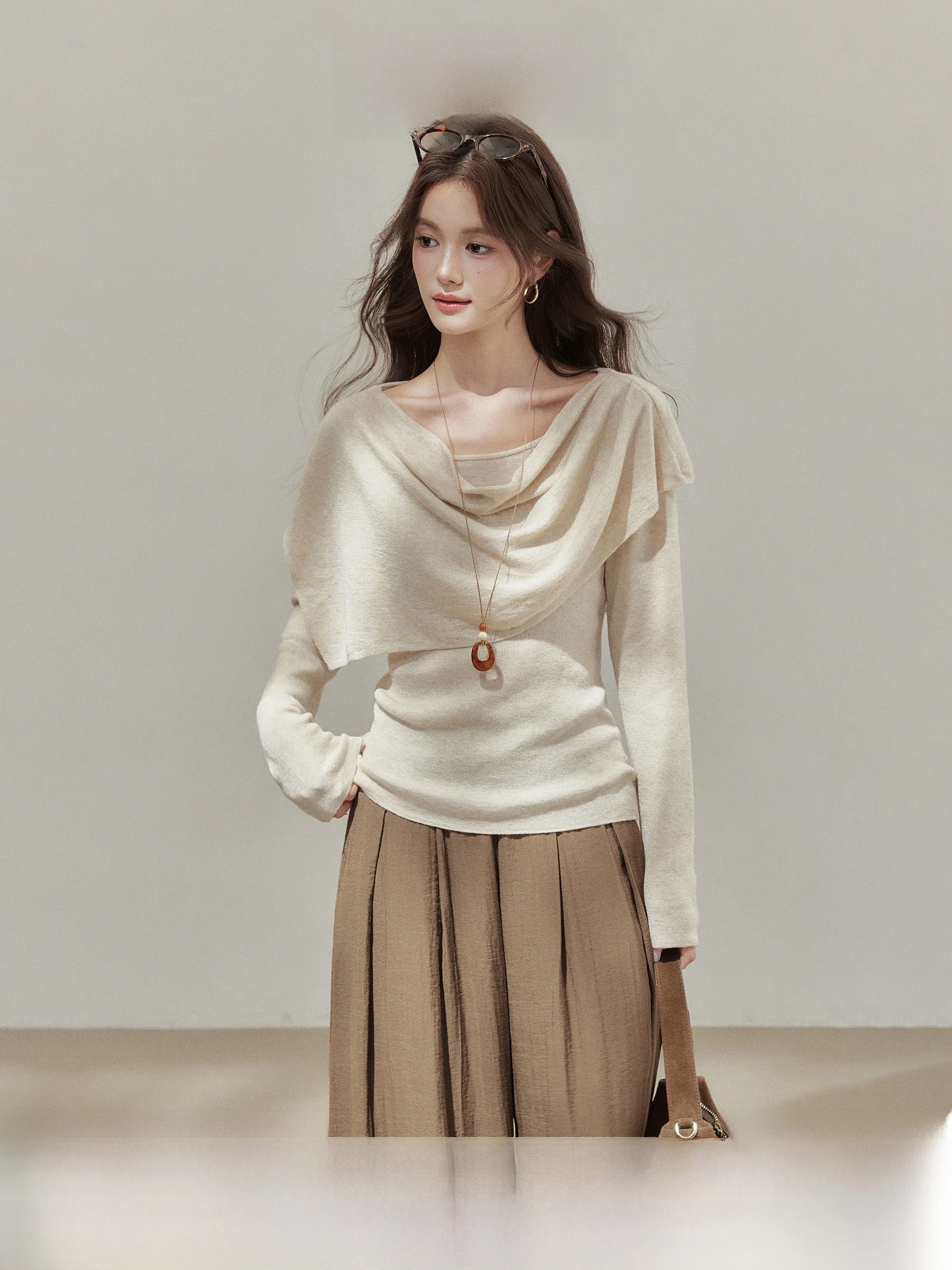 

Ele Knitted Sweater Women's Layering awl Two-Piece Set Early Autumn Korean Sle Chic Top Casual Fit Long Sve