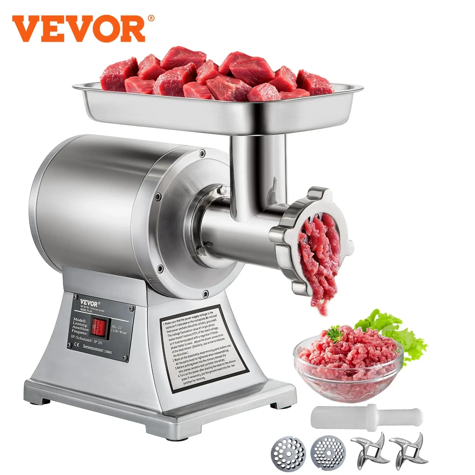 VEVOR 850W Electric Meat Mincer Chopper 122 Kg/H 250KG/H Food Processors Appliances Commercial Mincer Machine for Kitchen Tool ﻿