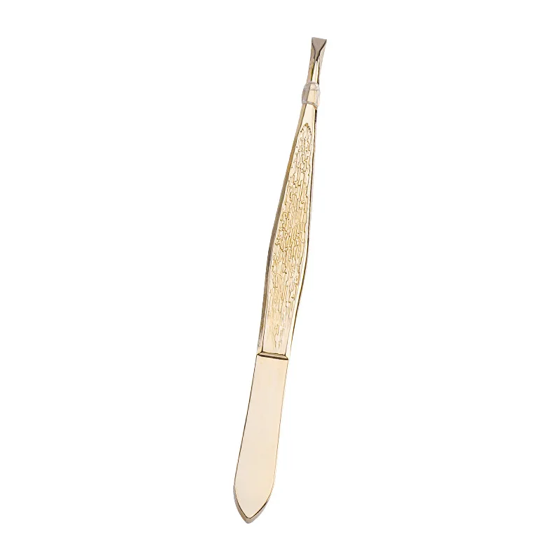 Slanted Stainless Steel Pinça, Pinça sobrancelha, Maquiagem Ferramenta para Remoção de Cabelo Rosto, Ouro Profissional, Cílios e Hair Beauty