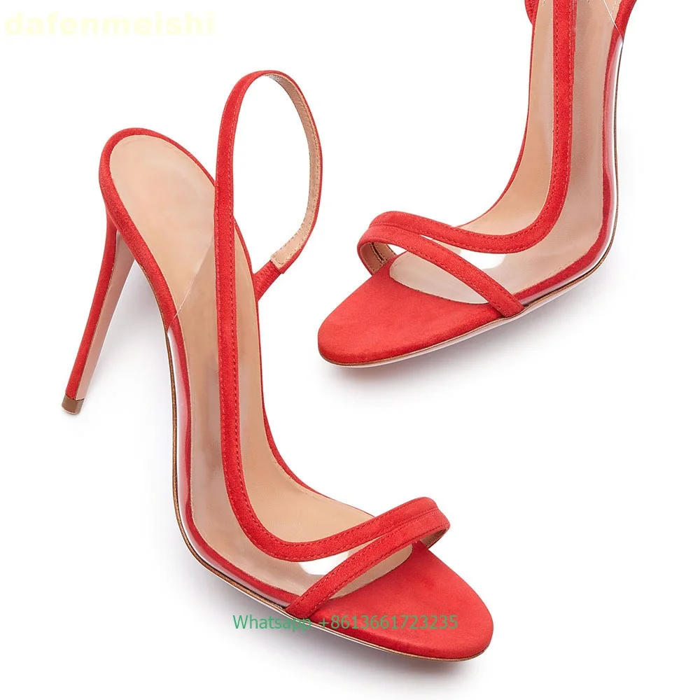 Gold/red Open Toe Thin High Heel Women Sandals Pvc Leather Splicing Back Strap Fashion Sexy Sandals Slingback Summer Simple Shoe