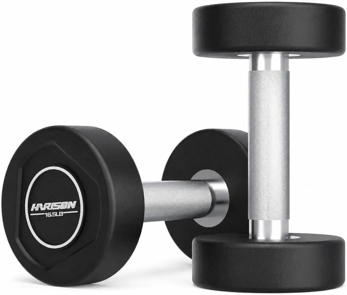 Round TPU-Coated Dumbbells, 5.5-55 lbs, Available Individually or as a Set of 2, Crack-Resistant Hand Weights for Home Gym Strength Training