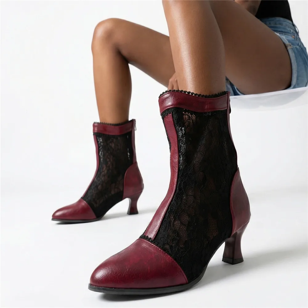 

Victorian for Women Ankle Boots Leather Lace Heel Fashion Lace up Spliced High Heels Ladies Shoes Ankle 34 35 43 44 45 46 48 50