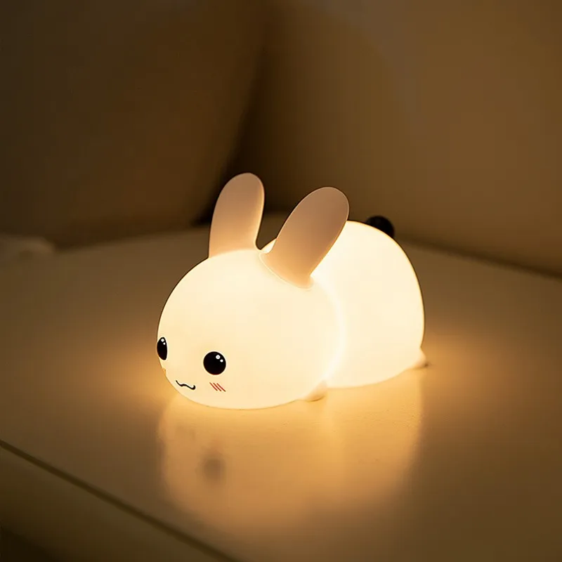 LED NightLights Silicone Rabbit Night Light with Remote Control Charging Colorful Atmosphere Lamp for Children Kids Holiday Gift