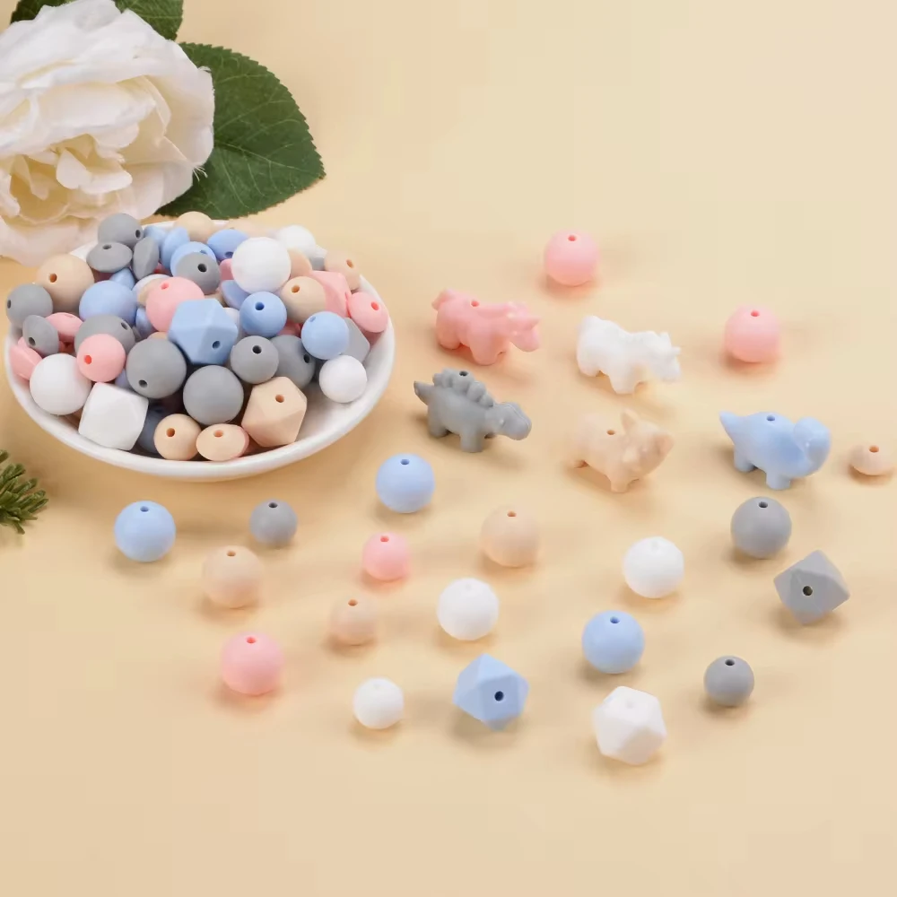 LOFCA 115 pcs animal Hexagon Silicone Beads Silicone Beads Jewelry Making Bulk DIY Necklace Accessories for jewelry