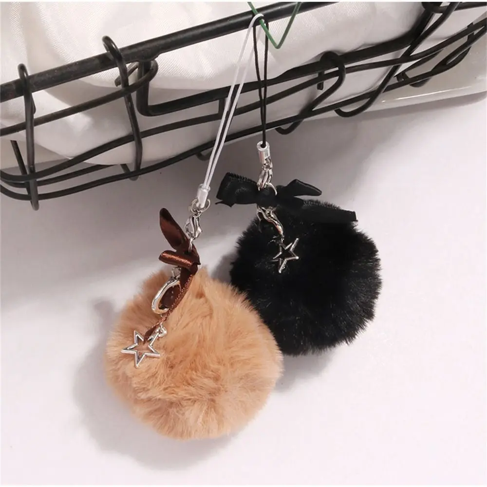 Hanging Cord Mobile Phone Lanyard Ribbon Bow Bag Pendant Hairball Pendant Soft Cute Fluffy Pompom Keychains Bag Charm