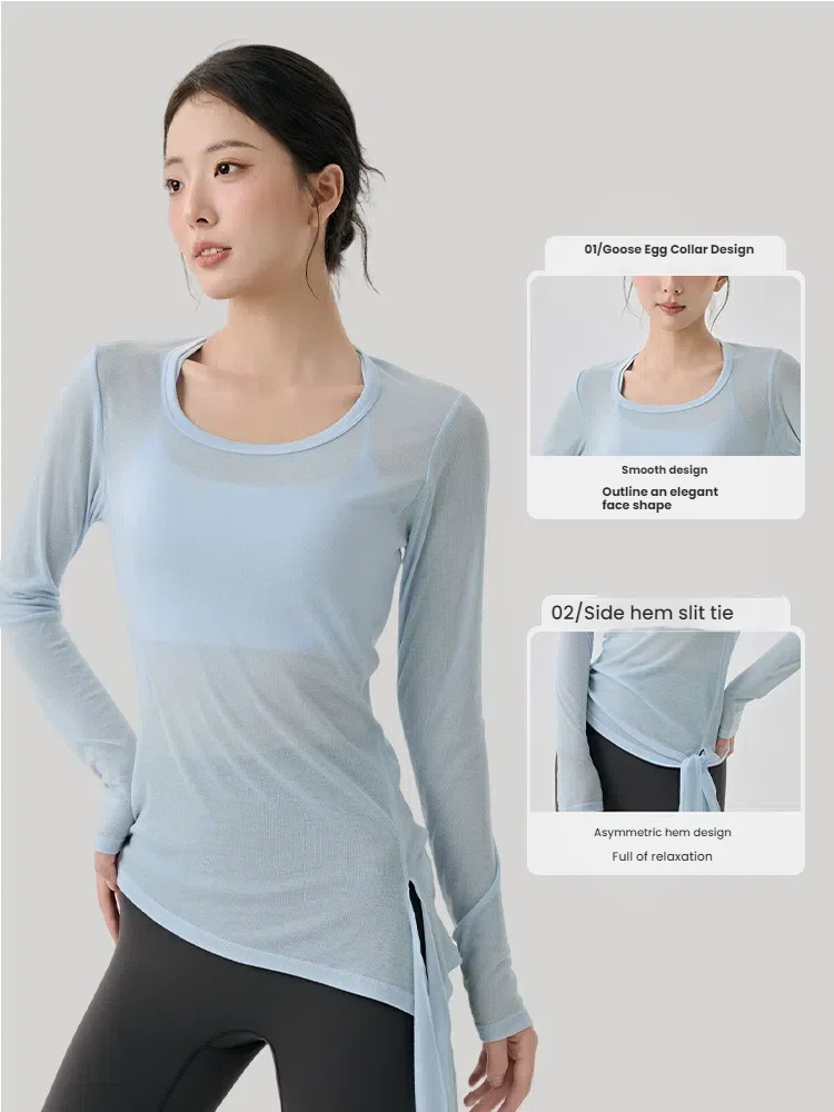 

Women's Slim Long Sleeve Yoga Top Side Slit Breathable Workout T-shirt Pilates Yoga Gym Stretchy Athletic Cover-Up Woman clothes