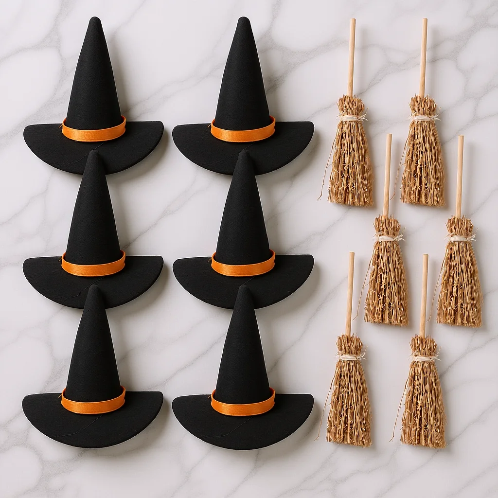 6 компл., набор шляп с метлой, деревянный фетровый материал для украшения Хэллоуина