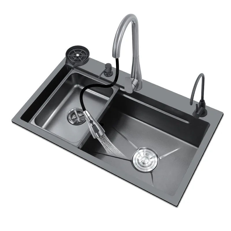 Stainless Steel 304 Thickened Small Rice Sink with Nano Technology Left And Right Launching Vegetable Basin for Kitchen