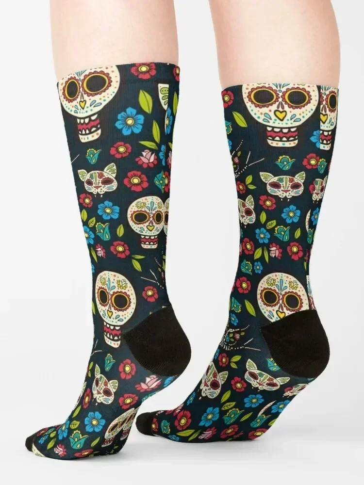 Sugar Skulls Pattern Socks Climbing custom retro winter thermal Mens Socks Women's