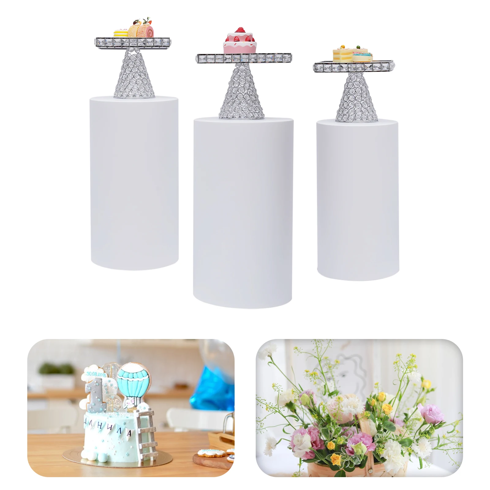 3 Pcs Round Plinth Cylinder Pedestal Display Stand for Party Wedding Decorations