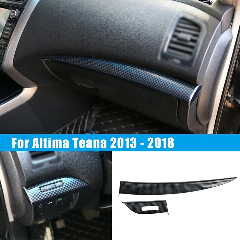 Cubierta de tira embellecedora para Panel de salpicadero, copiloto de fibra de carbono para Nissan Altima / Teana 2013-2018 LHD