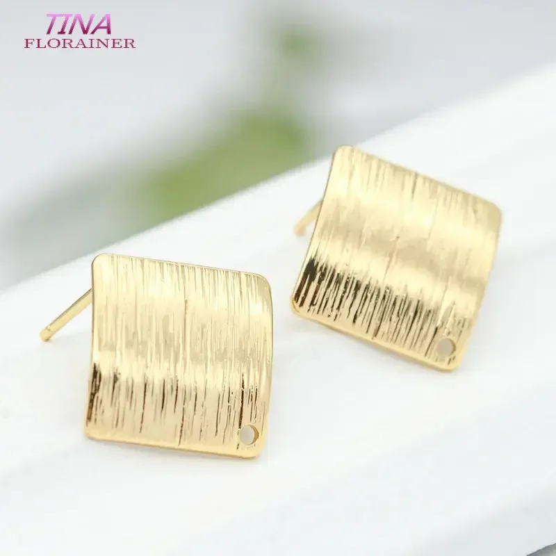 6PCS Handmade DIY Post Earring Part Hypoallergenic  Korean Style 14K Gold Color Plated Square Earrings Findings