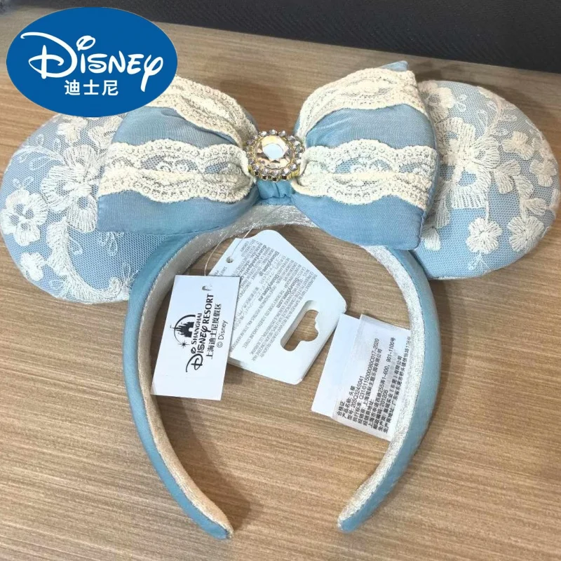 

Original Disney Princess Cinderella Headband Shanghai Disneyland Cartoon Bow Gemstone Headband Mickey Ear Women Hair Accessory