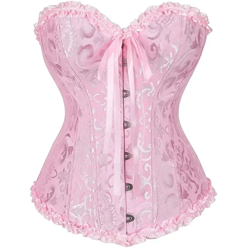 Corsé Top Bustier de talla grande para mujer, corsé gótico por encima del busto, lencería Sexy con cordones florales, moda victoriana Vintage, negro y rosa