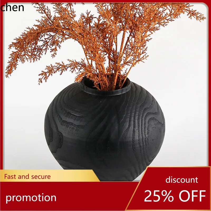 

H1 Vintage Imitation Carbonized Wood Grain Vase Ornament Retro Artificial Floral Arrangement Bonsai Flower Container Decor
