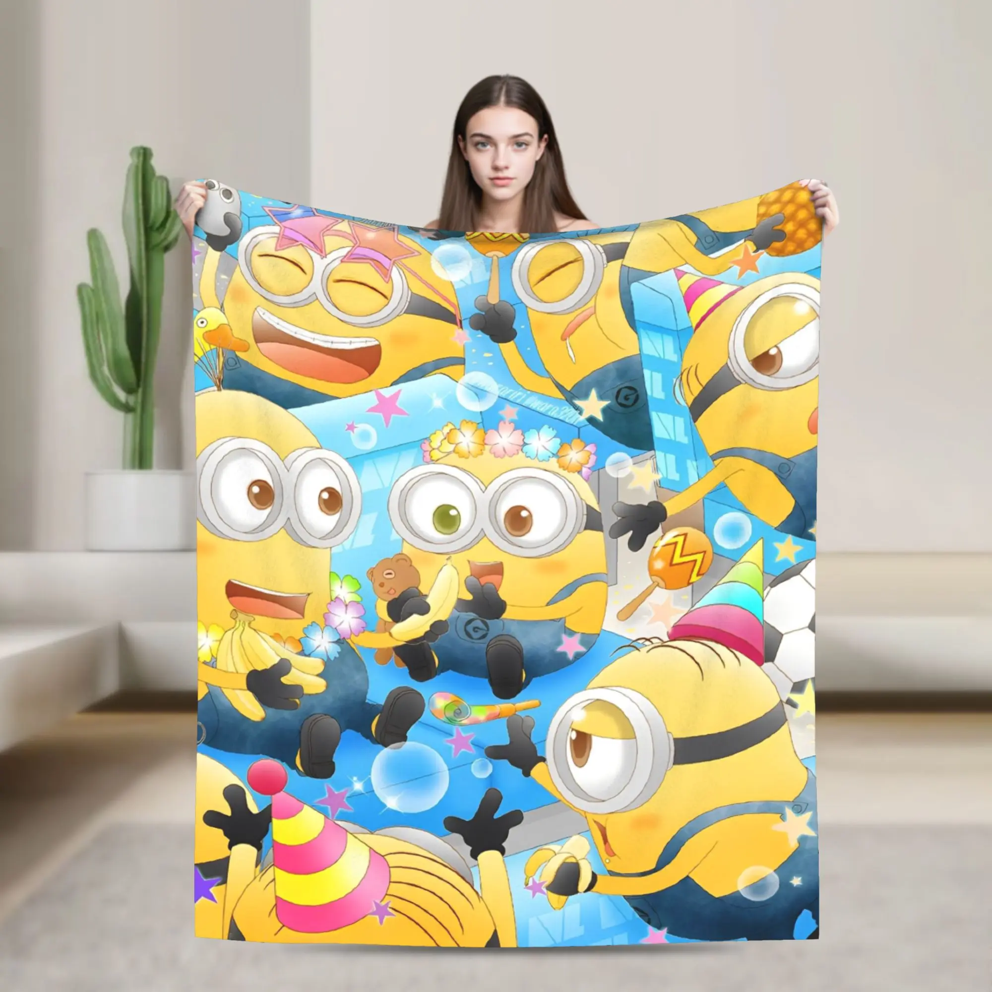 

Minions Cartoon Knitted Blanket Kawaii Fleece Throw Blankets Summer Air Conditioning Printed Soft Warm Bedspreads