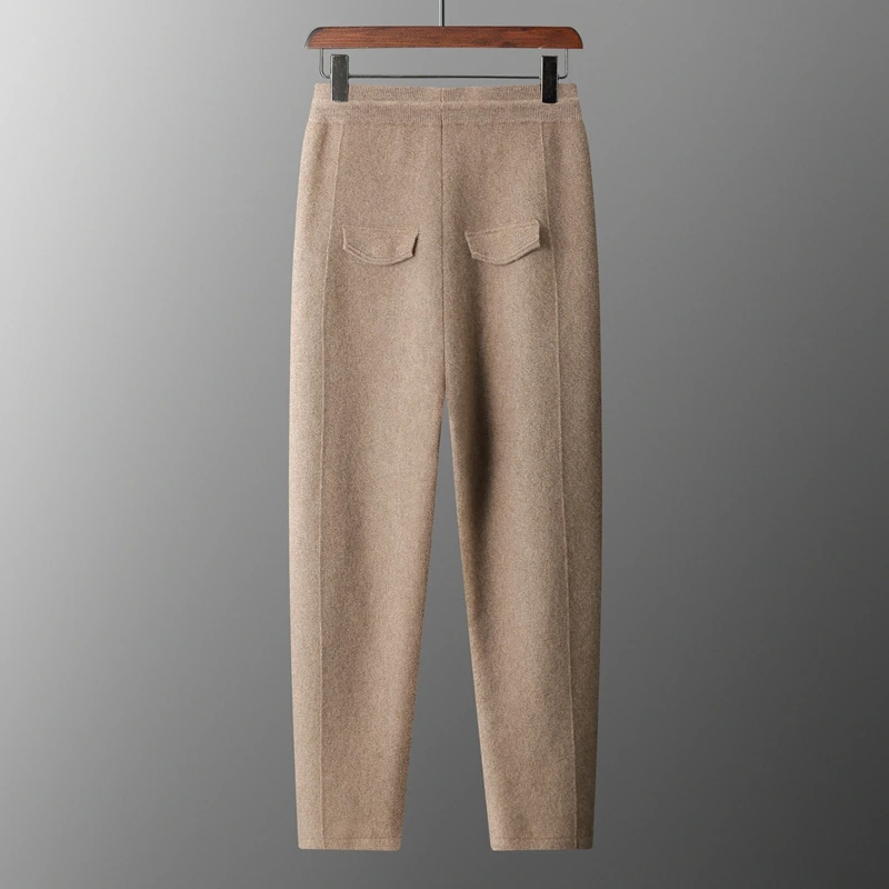 MVLYFLRT Men's knitted Elastic Waisted Thick Banana Pants 100% Cashmere Knitted Pants Casual Small Leg Pants Autumn Winter Pants