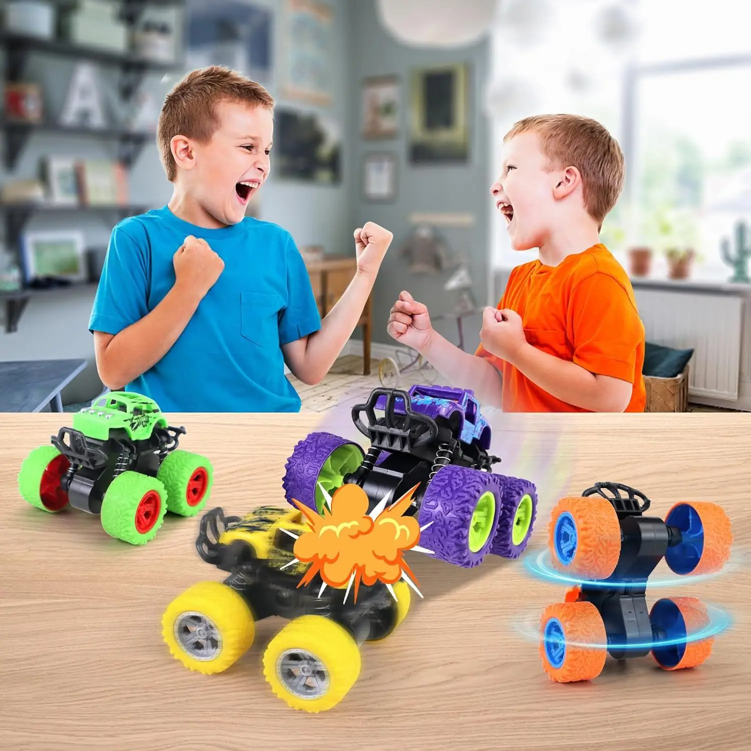 Monster Truck Toys, Pull Back Vehicles Toys, Friction Powered Toy, Mini Push and Go Car Truck Inertia Vehicle, Best Christmas Bi