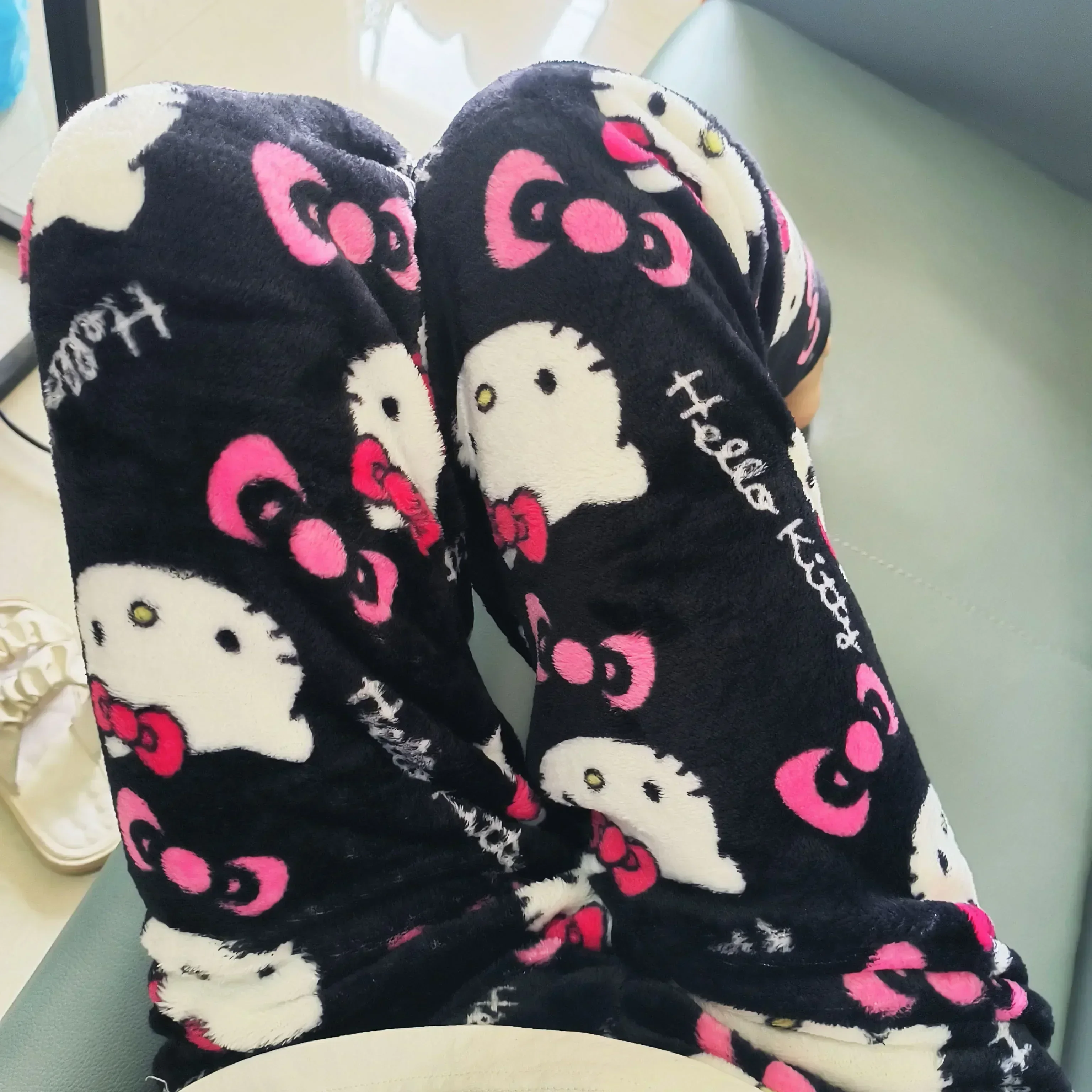 Cotton Velvet Hello Kitty Spider-man Unisex Loose Pajama Set with Long Pants Comfortable Fit, Perfect for Sleep Casual Home Wear
