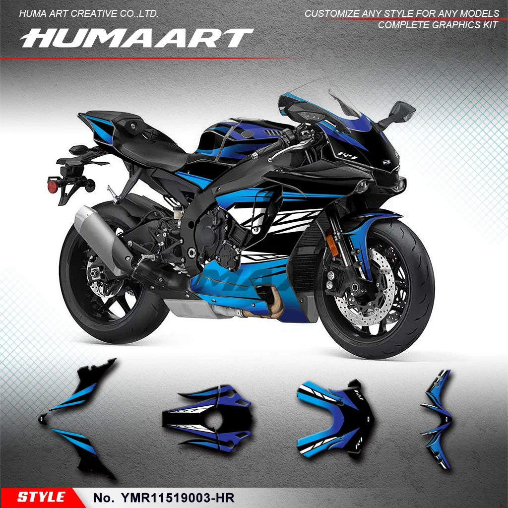 HUMAART Dirt Bike Stickers MX Decals Restyle Graphics Kit for Yamaha YZF R1 YZF-R1 2015-2019, YMR11519003-HR