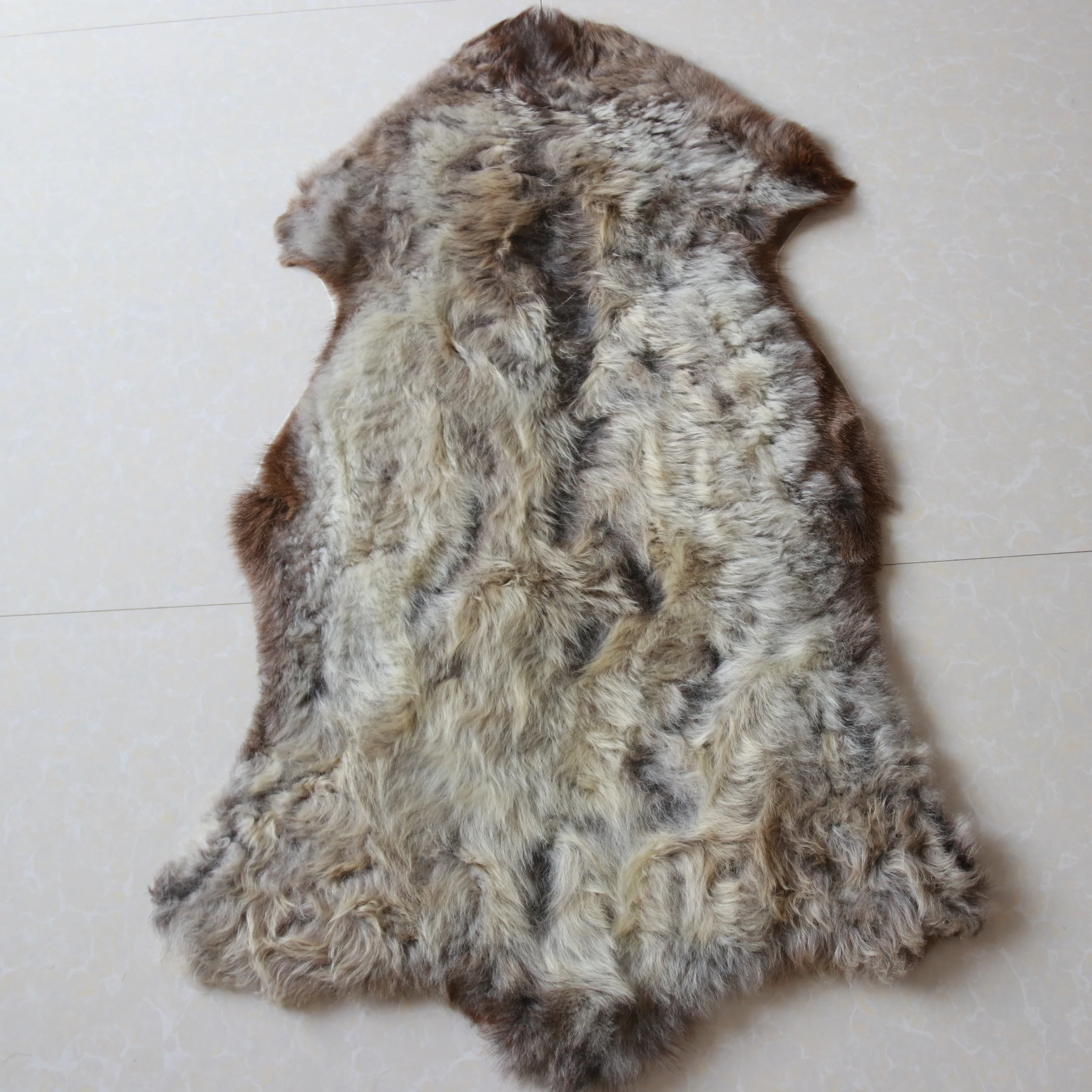 TSR05 Curlyfur Decorative Home Floor Rug Natural Beige Brown Color Real Tibetan Sheepskin Fur Hide