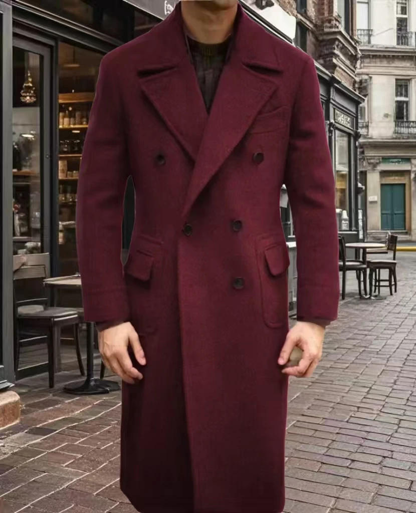 Formal Winter Brown Men Blazer Suits  Double Breasted Winter Warm Overcoat Customized  Business Winter Wear Warm Jacket