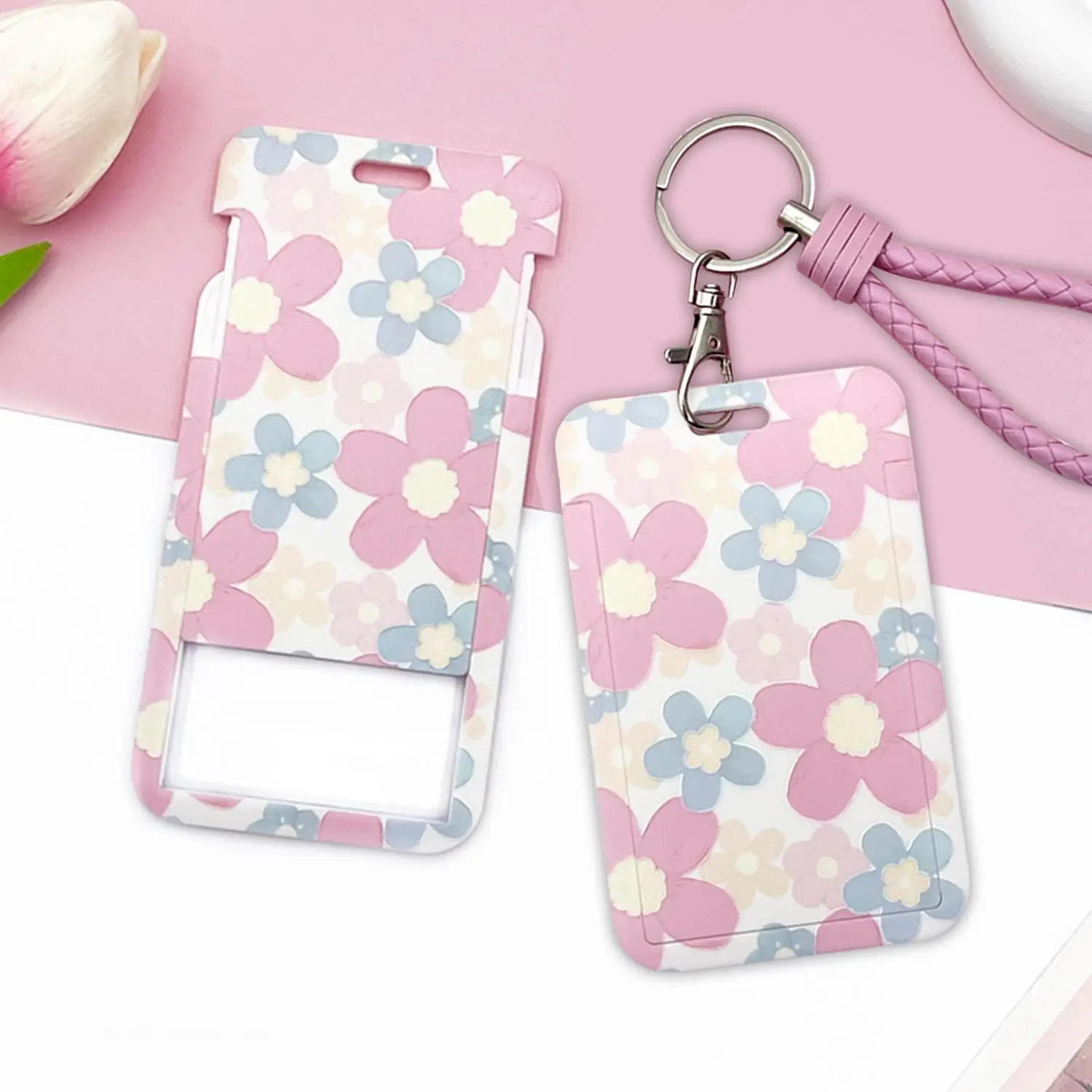 

Sweet Flower ABS Plastic Card Holder Girls Women Cute Pink Credit Card Holders Bank ID Holders Badge Card Cover Card Protection