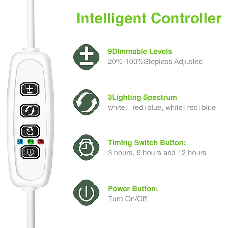 ABKO-Grow Lights per piante da interno, luce per piante Halo a LED a spettro completo con timer automatico regolabile in altezza del supporto, per piante