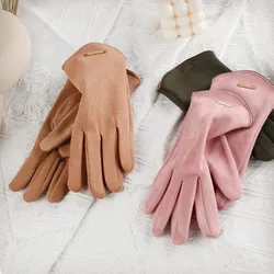 Women Autumn Winter Keep Warm Touch Screen Thin Cashmere Solid Simple Gloves Cycling Drive Suede Fabric Elegant Windproof