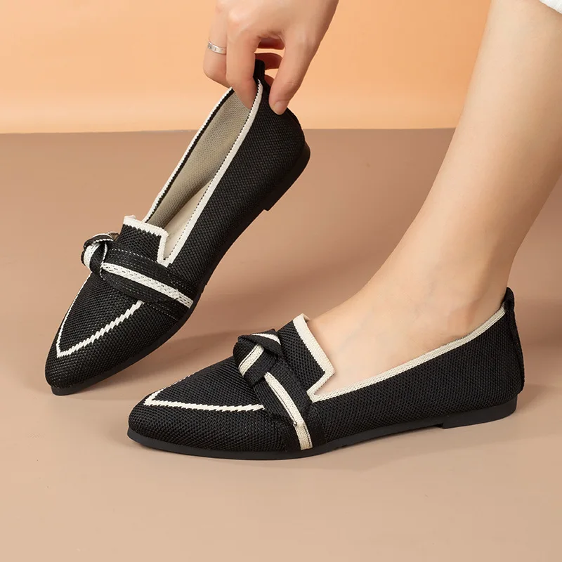 Damen-Flats 2026 Neue Gestrickte Slipper Atmungsaktive Bequeme Einfarbige Schuhe Lässige Spitzzehen-Wanderschuhe Sneakers für Damen – Detail 8