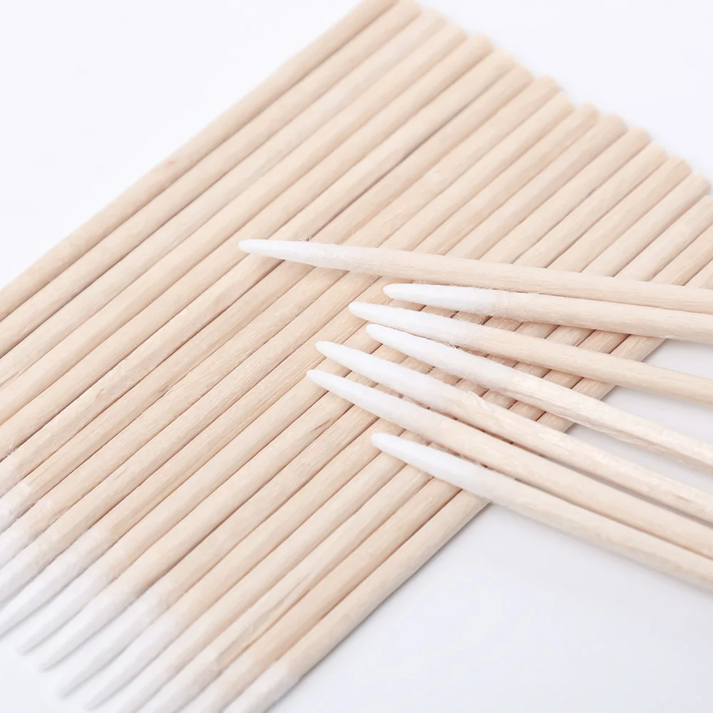 Wood Cotton Swab Eyeliner Makeup Eyebrow Lipstick Ultra-fine Cotton Swab Nails Ears Cleaning Disposable Cosmetic Tool 100/200pcs