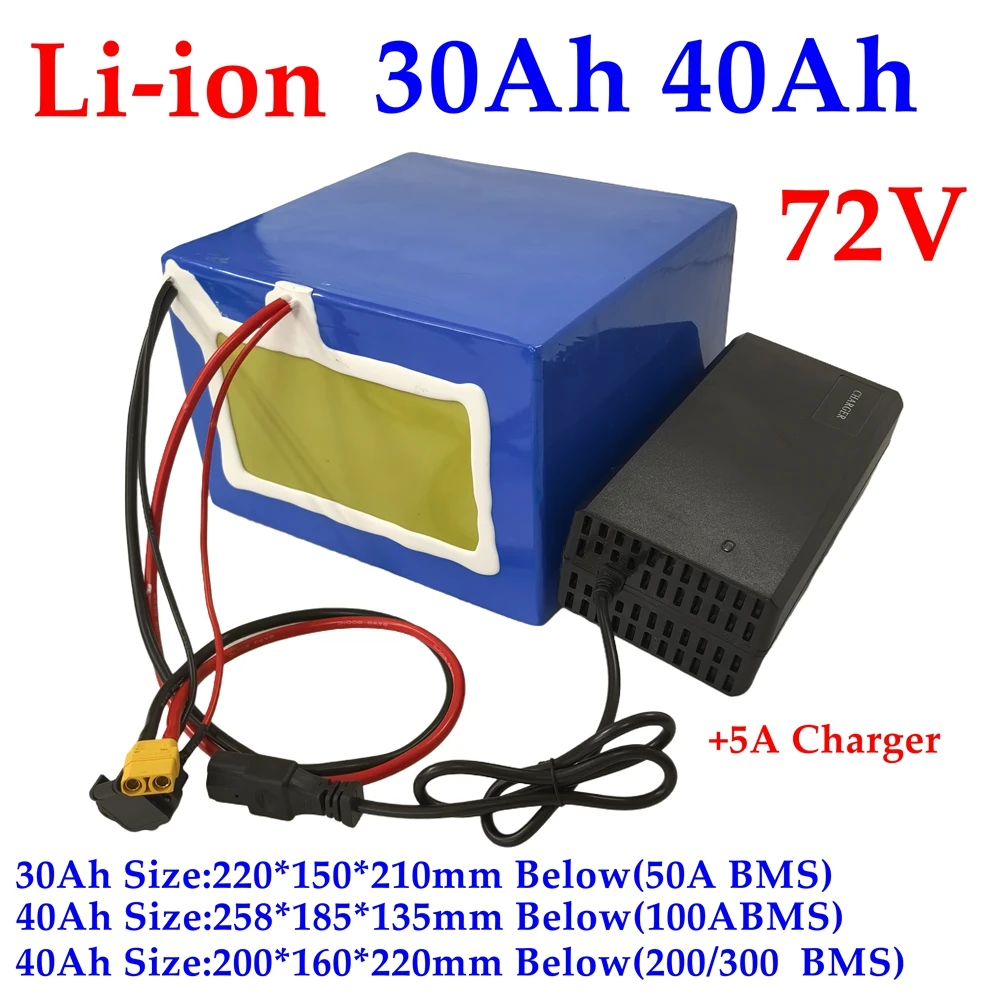 Batterie li-ion haute capacité, 72V, 40Ah, 72V, 35Ah, 30Ah, 100A BMS, planche de surf électrique, jet, moteur électrique au lith