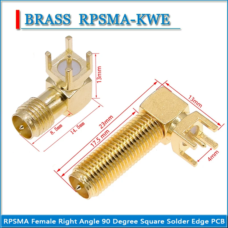 

RP-SMA RPSMA Female Washer Nut Waterproof Right Angle 90 Degree Solder Square edge PCB mount 14.5 23mm RF Connector Adapters