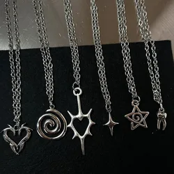Y2K Flail Fire Heart Teeth Pendant Necklace for Women Men Charm Necklace Grunge Punk Fashion Jewelry ﻿