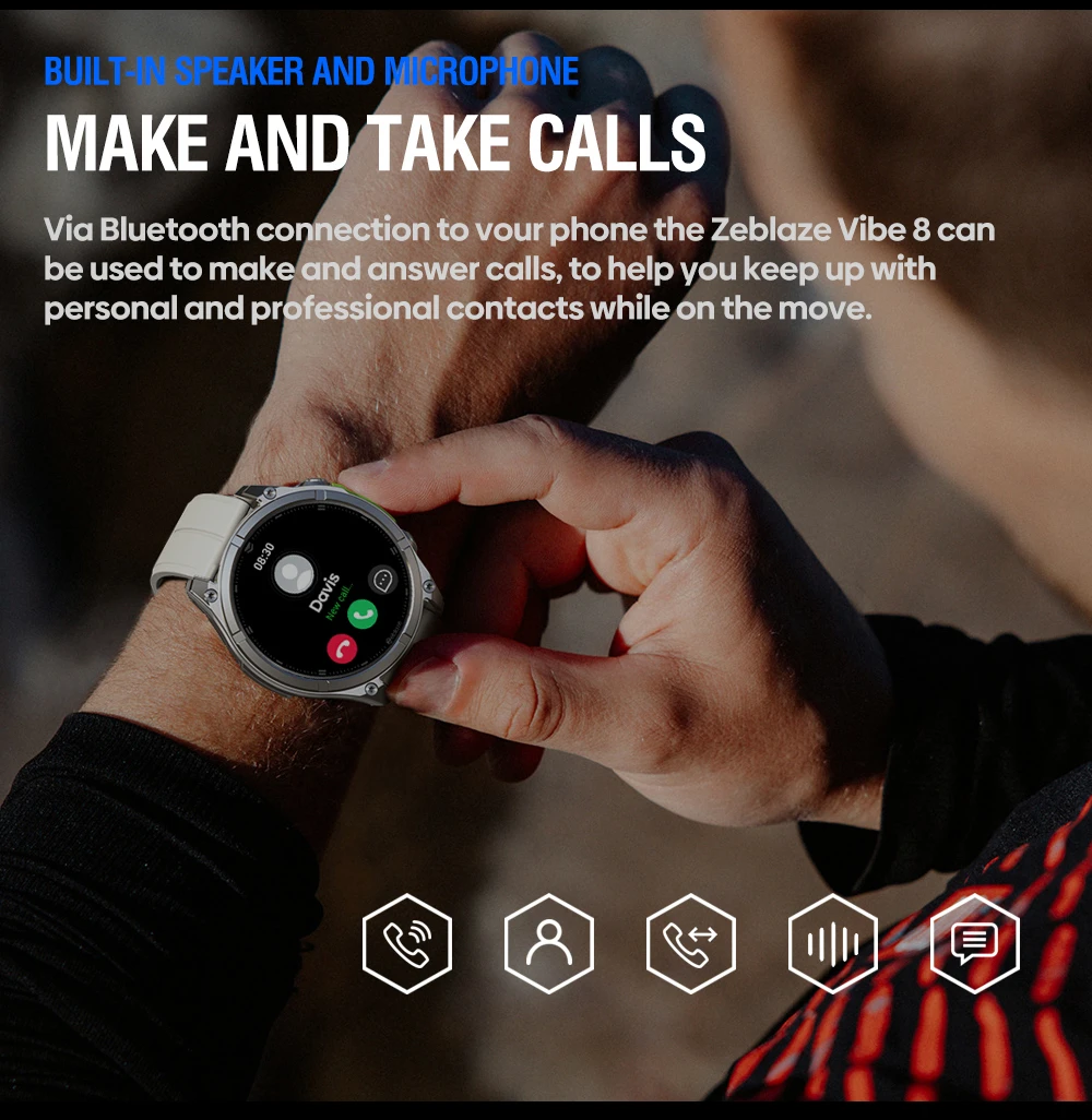 Neue Zeblaze VIBE 8-AMOLED-Display, integrierte Taschenlampe, Smartwatch, Saphirglas, Anrufe machen/empfangen, HR/BP-Überwachung, Smartwatch – Detail 4