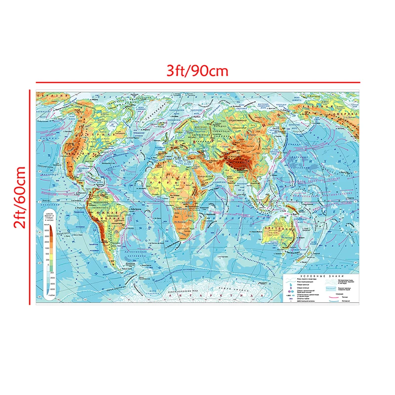 Mapa geométrico ruso del mundo, 90x60cm, lienzo, mapa del mundo, pegatina, carteles e impresiones Vintage para la escuela, oficina, suministros para el hogar